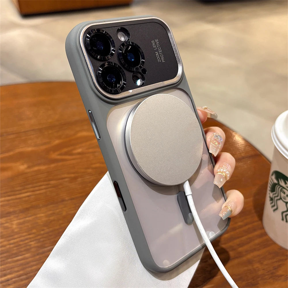 Luxury Magnetic Metal Lens Bumper Protection Case For iPhone 17 16 15 14 13 Pro Max Plus For Magsafe Acrylic Translucency Cover