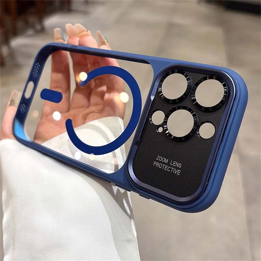 Luxury Magnetic Metal Lens Bumper Protection Case For iPhone 17 16 15 14 13 Pro Max Plus For Magsafe Acrylic Translucency Cover