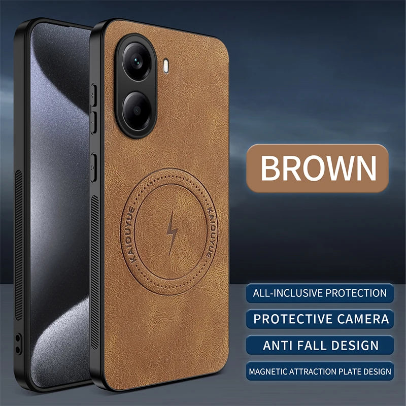 For Mi Poco X7 Pro Case Luxury PU Leather Skin Magnetic Magsafe Protective Back Cover For Poco C71 M7 Pro Phone Shell