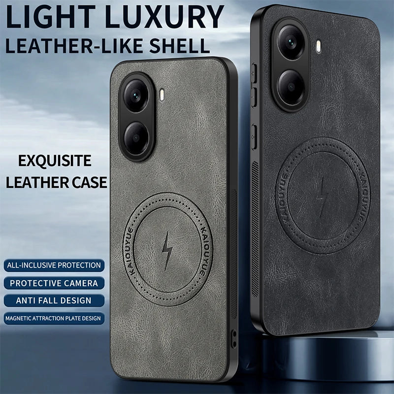 For Mi Poco X7 Pro Case Luxury PU Leather Skin Magnetic Magsafe Protective Back Cover For Poco C71 M7 Pro Phone Shell
