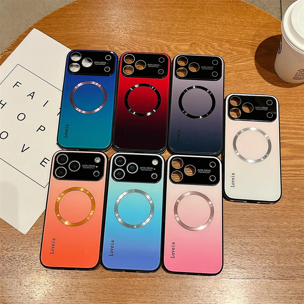 For Magsafe Magnetic Gradient Glass Case For iPhone 17 16 15 14 13 12 Pro Max Plus Air Wireless Charging Shockproof Phone Cover