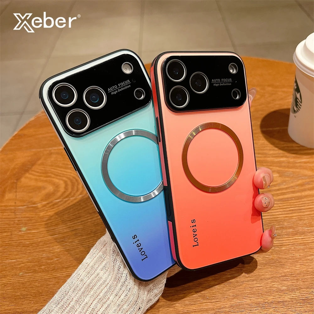 For Magsafe Magnetic Gradient Glass Case For iPhone 17 16 15 14 13 12 Pro Max Plus Air Wireless Charging Shockproof Phone Cover