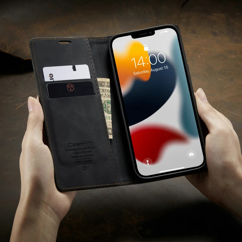 Retro Phone Case Flip Luxury Leather Cover for iPhone 16 pro max 15 14 13 12 11 mini 7 8 plus xs max xr Magnetic back Cover