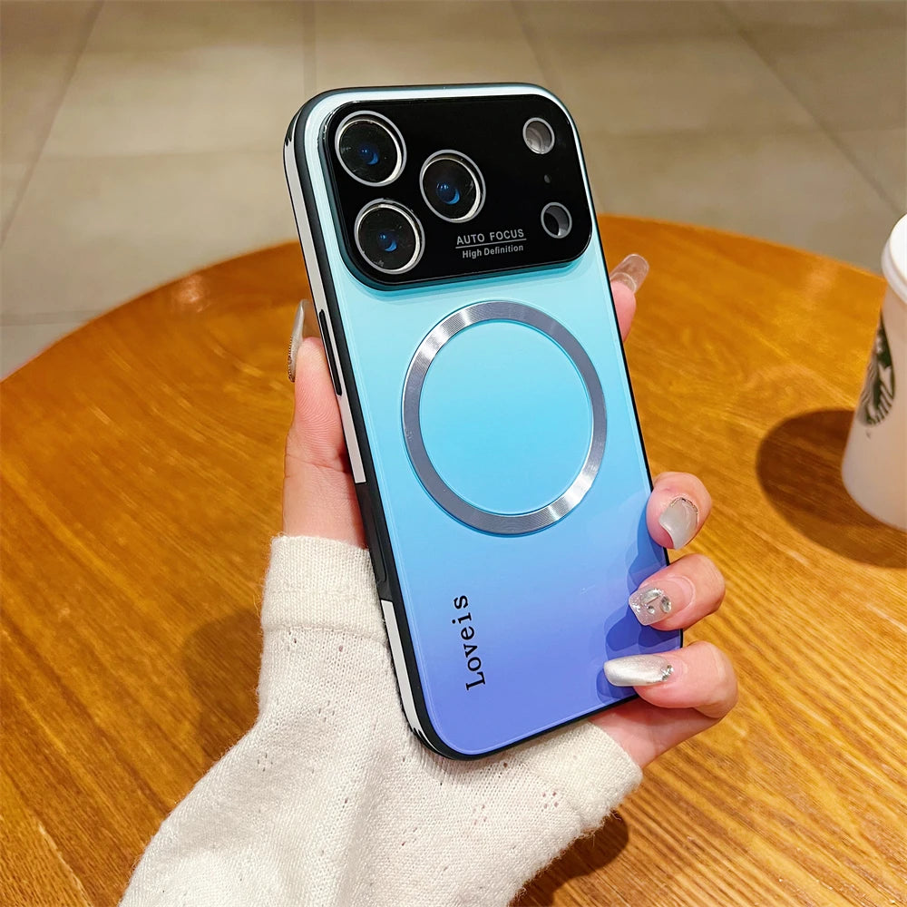 For Magsafe Magnetic Gradient Glass Case For iPhone 17 16 15 14 13 12 Pro Max Plus Air Wireless Charging Shockproof Phone Cover