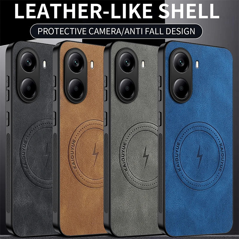 For Mi Poco X7 Pro Case Luxury PU Leather Skin Magnetic Magsafe Protective Back Cover For Poco C71 M7 Pro Phone Shell