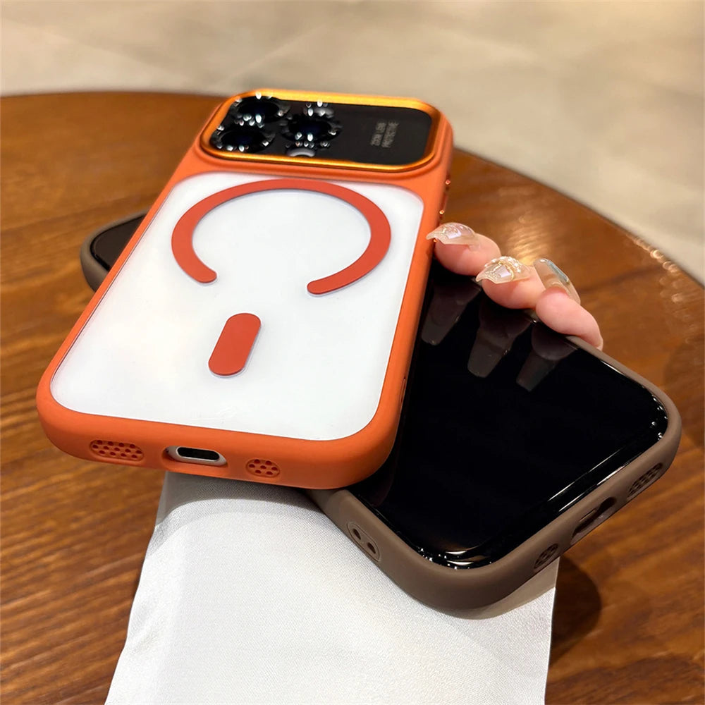 Luxury Magnetic Metal Lens Bumper Protection Case For iPhone 17 16 15 14 13 Pro Max Plus For Magsafe Acrylic Translucency Cover
